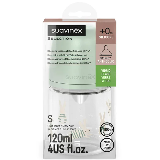 Suavinex Biberon Verre Tétine Symétrique SX Pro Wonderland Green - 120 ml