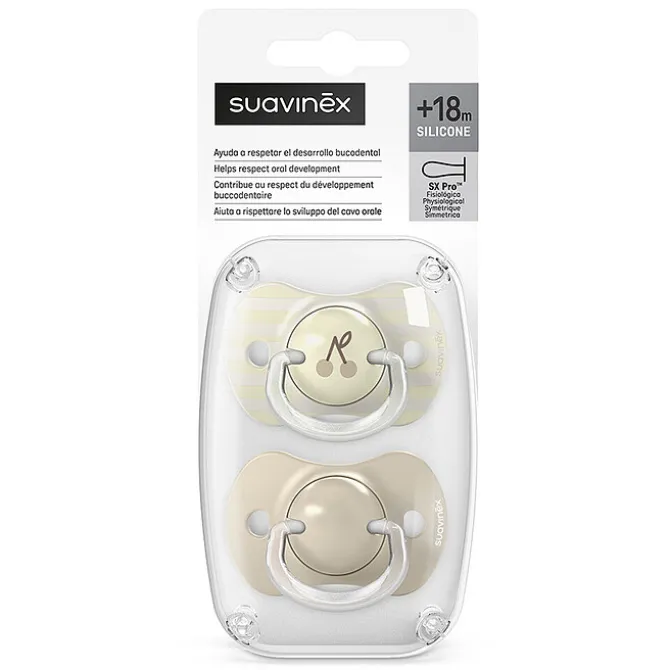 Suavinex Lot de 2 Sucettes Symétriques SX Pro Birdies Beige - 18 Mois +