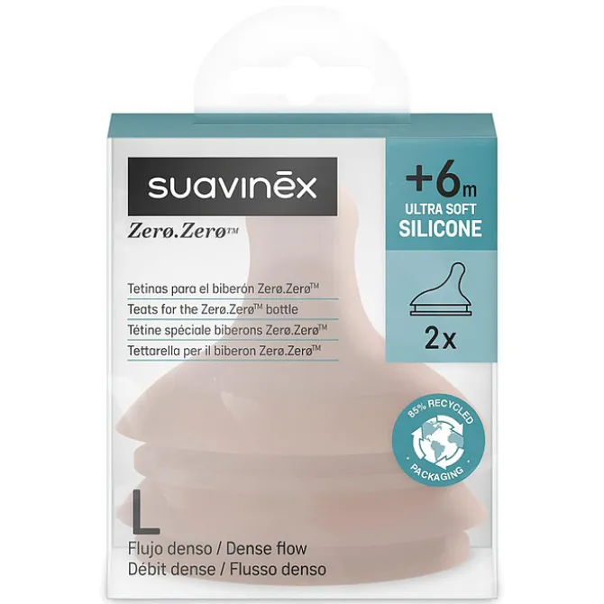 Suavinex Lot de 2 Tétines Zerø.Zerø 1 Trou Deep - Débit Rapide