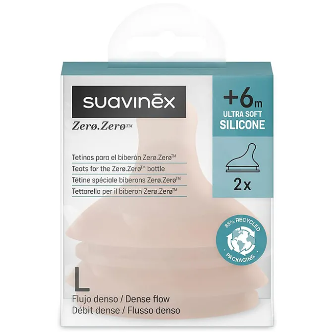 Suavinex Lot de 2 Tétines Zerø.Zerø 1 Trou Medium - Débit Rapide