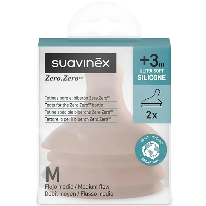 Suavinex Lot de 2 Tétines Zerø.Zerø 1 Trou Deep - Débit Moyen