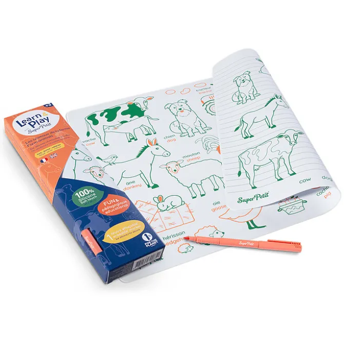 Super Petit Set de Table à Colorier Réversible et son Feutre - Les Animaux de la Ferme