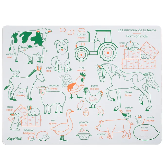 Super Petit Set de Table à Colorier Réversible et son Feutre - Les Animaux de la Ferme