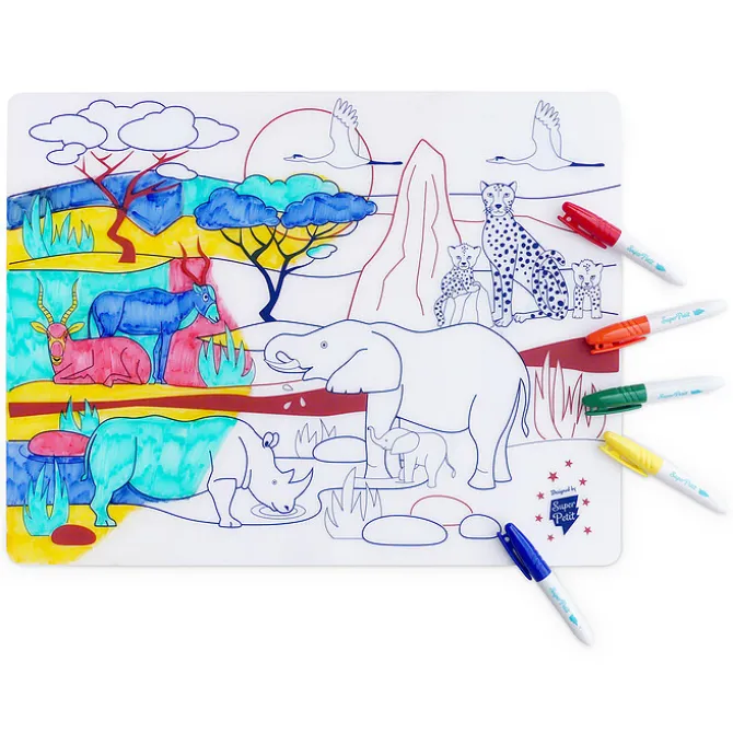 Super Petit Set de Table à Colorier et ses 5 feutres - Savane