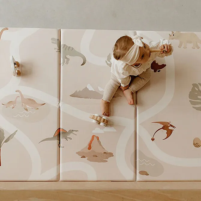 Tapilou Tapis de Jeu Réversible Tapilou x BABYATOUTPRIX - Carte du Monde / Dinosaures