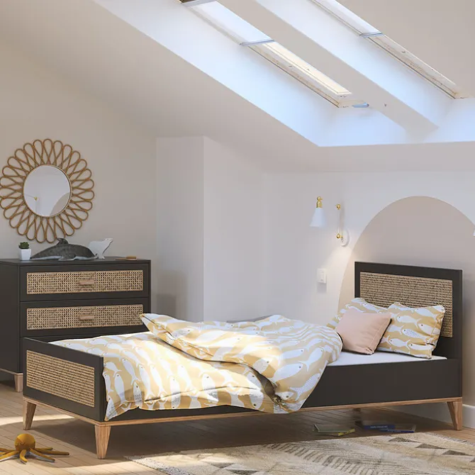 Théo Lit Junior en Rotin Nami Onyx - 90 x 200 cm
