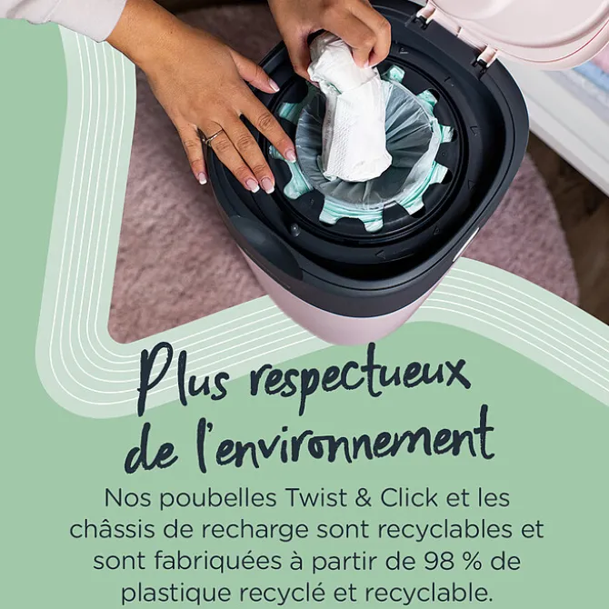 Tommee Tippee Poubelle à Couches Twist & Click + 1 Recharge - Vert
