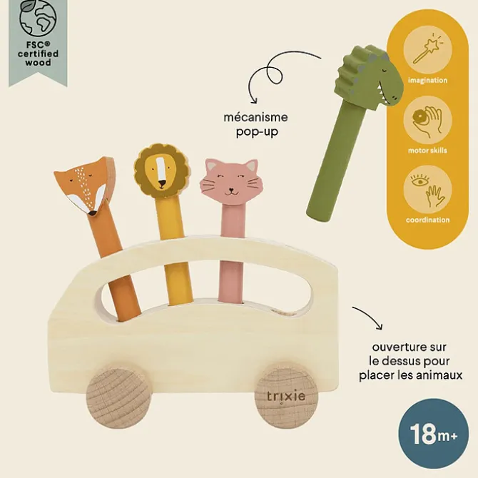 Trixie Baby Bus en Bois avec Animaux Pop-up