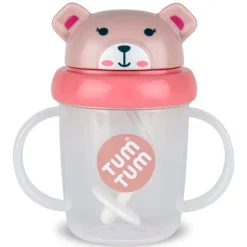 TUM TUM Tasse Anti-fuites et Paille Lestée V3 Ourson Rose - 200 ml