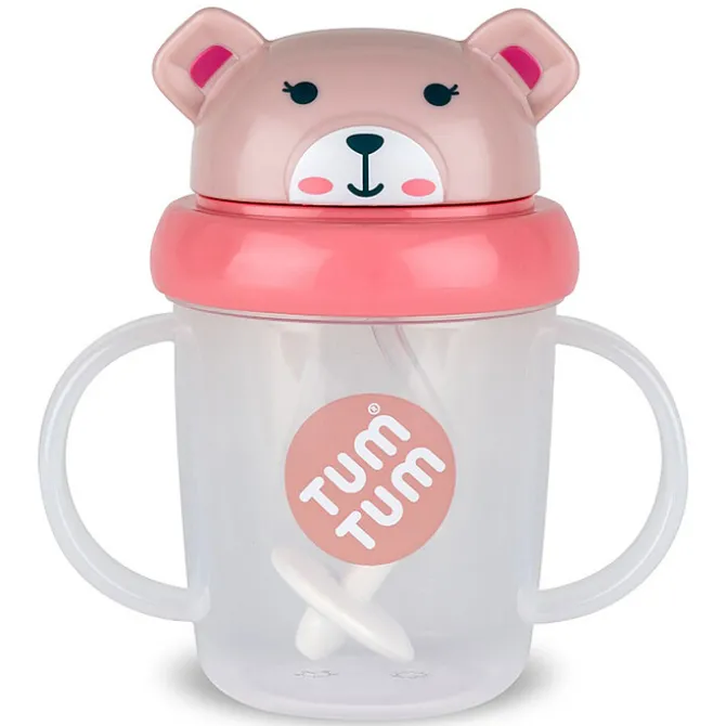 TUM TUM Tasse Anti-fuites et Paille Lestée V3 Ourson Rose - 200 ml