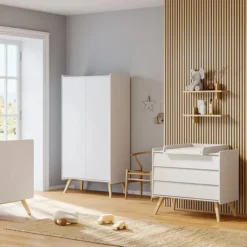 Vox Meubles Commode et Plan à Langer Vintage Blanc et pieds Chêne