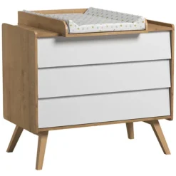 Vox Meubles Commode et Plan à Langer Vintage Chêne et Tiroirs Blancs