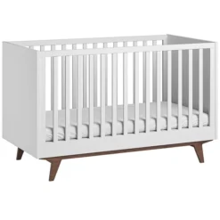Vox Meubles Lit Bébé Evolutif Mid II Blanc et Noyer - 70 x 140 cm
