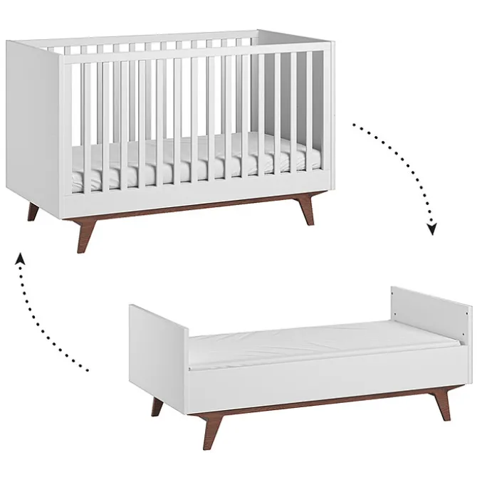 Vox Meubles Lit Bébé Evolutif Mid II Blanc et Noyer - 70 x 140 cm