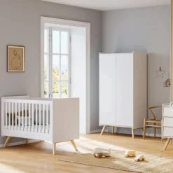 Vox Meubles Lit Bébé Evolutif Vintage Blanc et Chêne - 70 x 140 cm