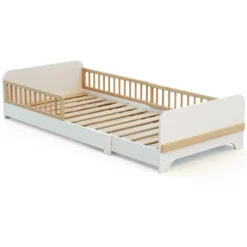 WEBABY Lit au Sol Extensible Carrousel Blanc - 80 x 140-165-190 cm