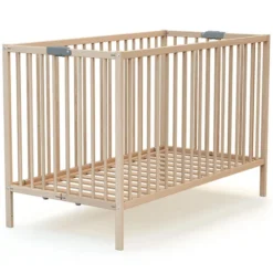 WEBABY Lit Bébé Pliant Flex Hêtre Brut et Gris - 60 x 120 cm